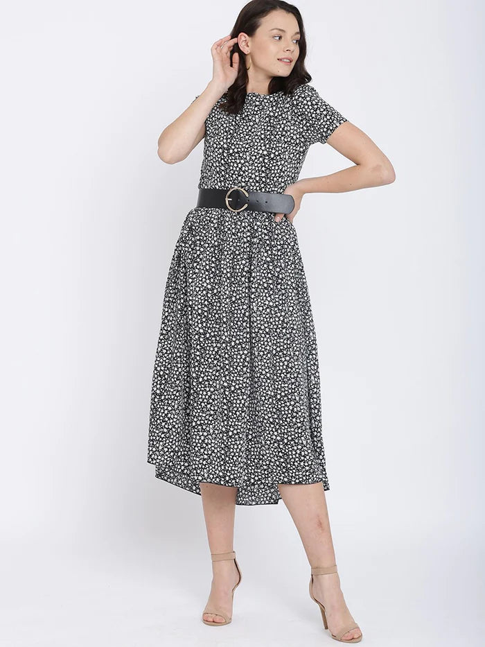 BLACK HIGH LOW MIDI DRESS