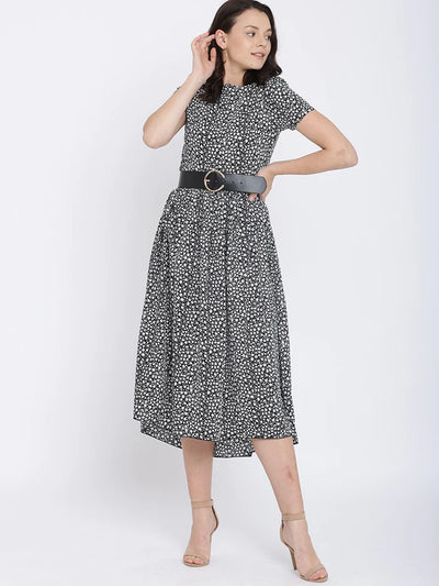 BLACK HIGH LOW MIDI DRESS